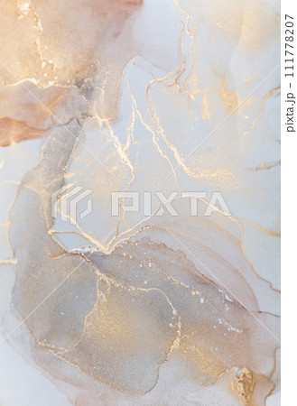 Luxurious alcohol ink painting. Liquid marble texture design. Modern abstract marble background. 111778207