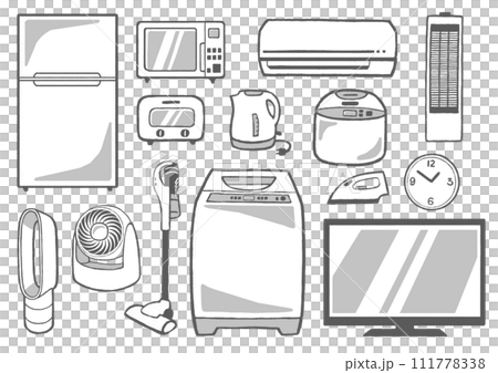 簡單可愛的家電插畫集單色 簡單可愛的家電插畫集單色 111778338