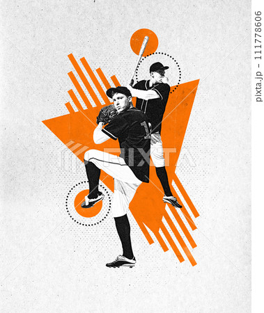 Poster. Modern aesthetic artwork. young athlete man, motivated baseball player focused on game. Grainy fabric effect. Poster. Modern aesthetic artwork. young athlete man, motivated baseball player focused on game. Grainy fabric effect. 111778606