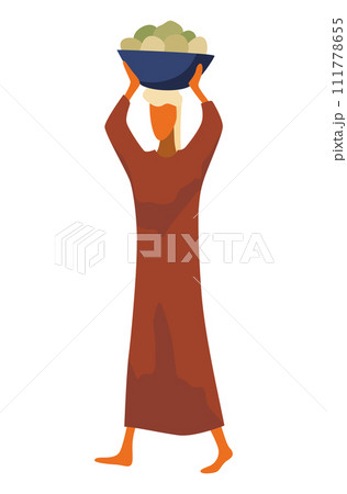 Middle east. Arabic desert traditional people work, carries the goods. Flat vector illustration in cartoon style 111778655