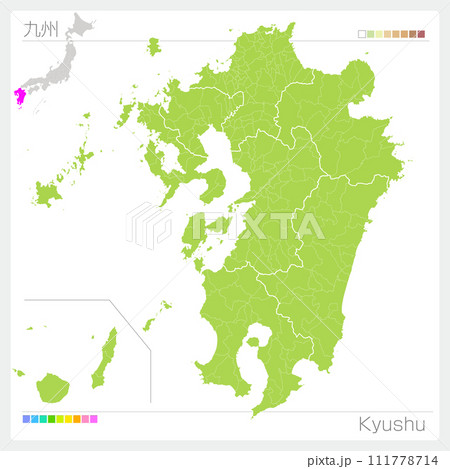 九州地方の地図・Kyushu（グリーン）のイラスト素材 [111778714] - PIXTA