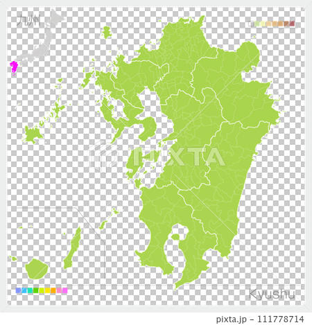 九州地方の地図・Kyushu（グリーン）のイラスト素材 [111778714] - PIXTA