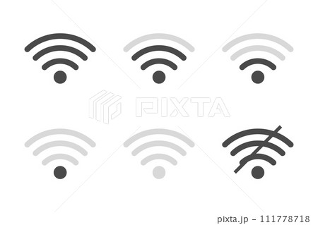 Signal strength wifi icon set collection. Wireless connection network symbol vector Signal strength wifi icon set collection. Wireless connection network symbol vector 111778718