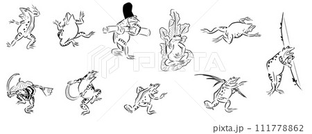 鳥獣戯画　蛙　モノクロ 111778862