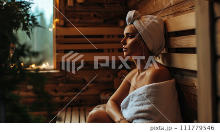 woman takes a sauna 111779546