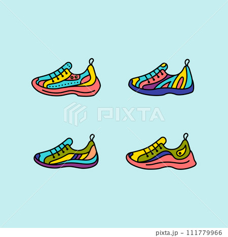 Fitness Sneaker Shoes Color Thin Line Icons Set Training Footwear Concept. Vector illustration of Active Sport Shoe Fitness Sneaker Shoes Color Thin Line Icons Set Training Footwear Concept. Vector illustration of Active Sport Shoe 111779966