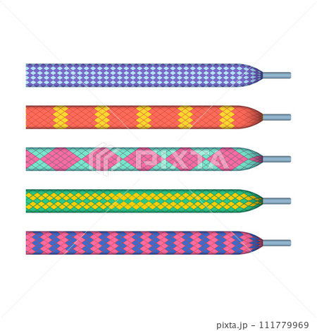 Realistic Detailed 3d Color Different Shoelace Combined Set Isolated on a White Background. Vector illustration of Laces for Sneakers 111779969