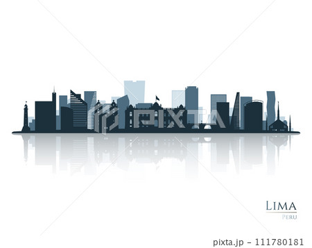 Lima skyline silhouette with reflection. Lima skyline silhouette with reflection. 111780181