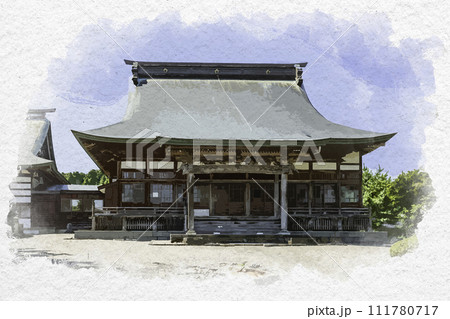 水彩画風 上越 本願寺国府別院 本堂 新潟県上越市 水彩画風 上越 本願寺国府別院 本堂 新潟県上越市 111780717