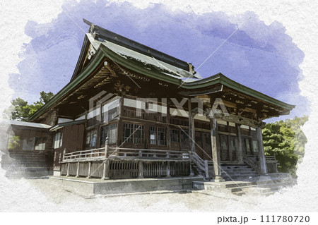 水彩画風 上越 本願寺国府別院 本堂 新潟県上越市 水彩画風 上越 本願寺国府別院 本堂 新潟県上越市 111780720