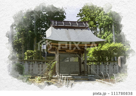 水彩画風　上越　林泉寺　惣門　新潟県上越市 111780838