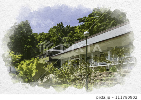 水彩画風　上越　林泉寺　宝物館　新潟県上越市 111780902