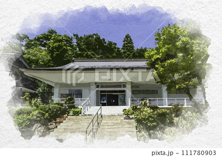 水彩画風　上越　林泉寺　宝物館　新潟県上越市 111780903