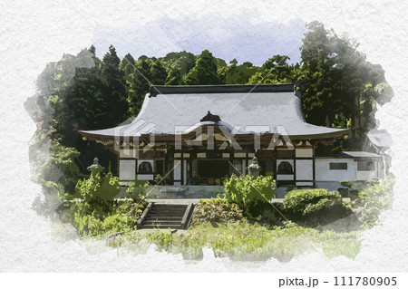 水彩画風 上越 林泉寺 本堂 新潟県上越市 水彩画風 上越 林泉寺 本堂 新潟県上越市 111780905