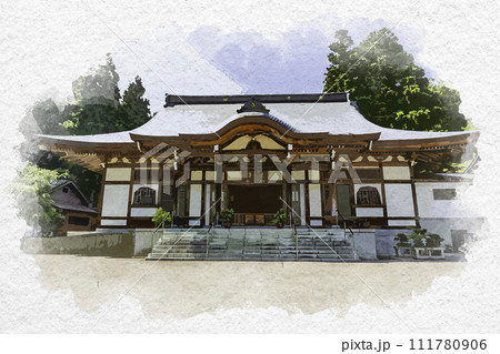水彩画風 上越 林泉寺 本堂 新潟県上越市 水彩画風 上越 林泉寺 本堂 新潟県上越市 111780906