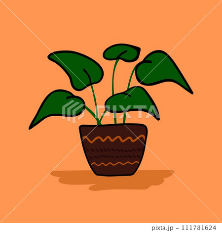 Tropical flower pot in flat style on light orange background 111781624