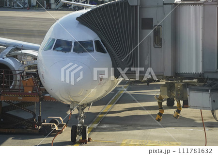 airplane detail parked at the gate 111781632
