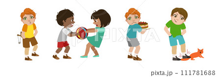 Angry Warring and Bullying Kids Fighting Vector Set Angry Warring and Bullying Kids Fighting Vector Set 111781688