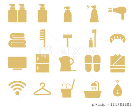ホテルのアメニティのアイコンのセット_コルク模様 ホテルのアメニティのアイコンのセット_コルク模様 111781805