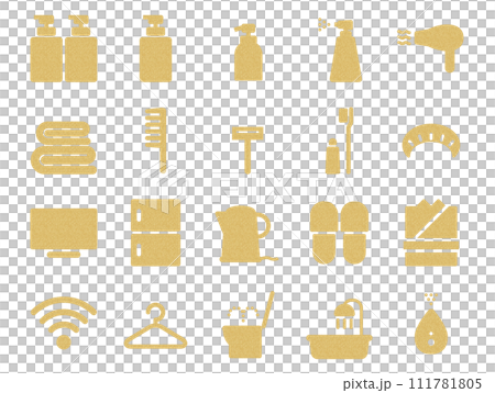 ホテルのアメニティのアイコンのセット_コルク模様 ホテルのアメニティのアイコンのセット_コルク模様 111781805