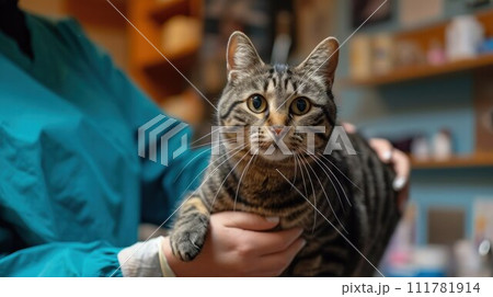 Beautiful cat being examined by a doctor. Veterinary concept Beautiful cat being examined by a doctor. Veterinary concept 111781914