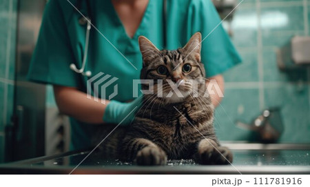 Beautiful cat being examined by a doctor. Veterinary concept Beautiful cat being examined by a doctor. Veterinary concept 111781916