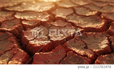 Surface and texture of cracked dry soil or land in the field during a hot summer day 111781978