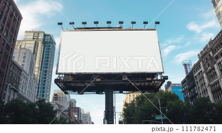 Blank billboard on a street, a blank billboard with copy space for text or content, mockup of a blank billboard in a big city, day scene. Space for your ad Blank billboard on a street, a blank billboard with copy space for text or content, mockup of a blank billboard in a big city, day scene. Space for your ad 111782471