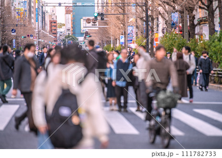 日本の東京都市景観 外国人観光客らで賑わう秋葉原の歩行者天国。なぜか危険運転自転車横行…＝2月18日 111782733