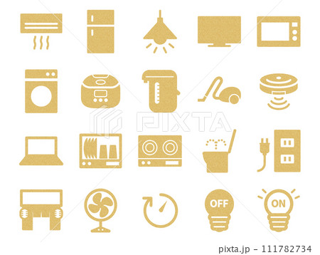 電化製品と節電イラストのセット_コルク模様 電化製品と節電イラストのセット_コルク模様 111782734