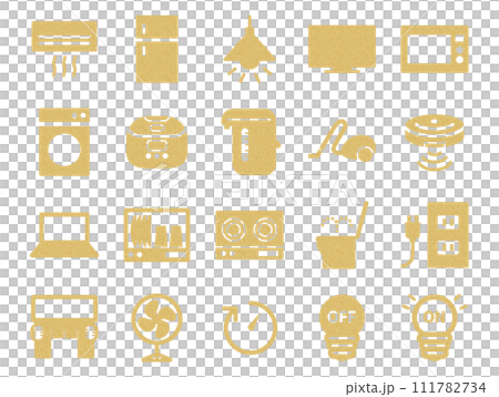 電化製品と節電イラストのセット_コルク模様 電化製品と節電イラストのセット_コルク模様 111782734