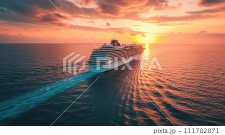 Cruise Ship, Cruise Liners beautiful white cruise ship above luxury cruise in the ocean sea at early in the morning 111782871