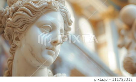 Close up face of Olympic goddess. Fragment of ancient statue 111783315