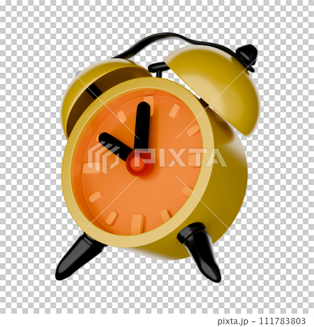 Yellow alarm clock, cartoon style, 3D rendering on white background have work path. Wake up at 10 am. or 10 pm. Yellow alarm clock, cartoon style, 3D rendering on white background have work path. Wake up at 10 am. or 10 pm. 111783803