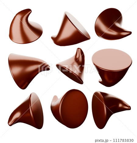 chocolate chip 3D rendering on white background have work path. chocolate chip 3D rendering on white background have work path. 111783830