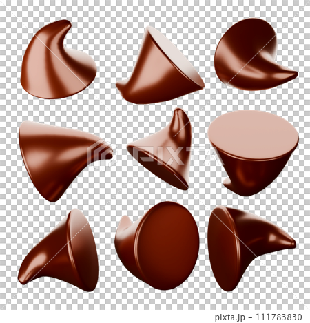 chocolate chip 3D rendering on white background have work path. chocolate chip 3D rendering on white background have work path. 111783830