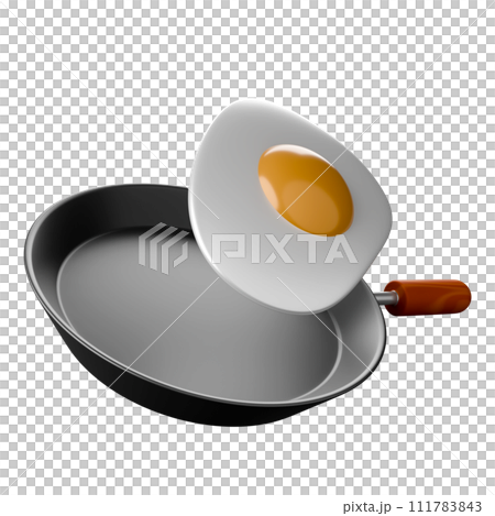 Cartoon style Egg frying pan 3D rendering on white background have work path. 111783843