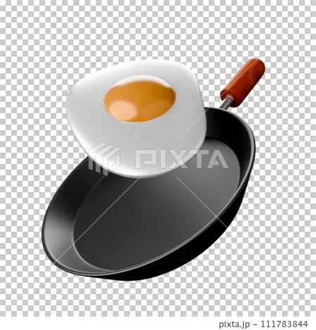 Cartoon style Egg frying pan 3D rendering on white background have work path. 111783844