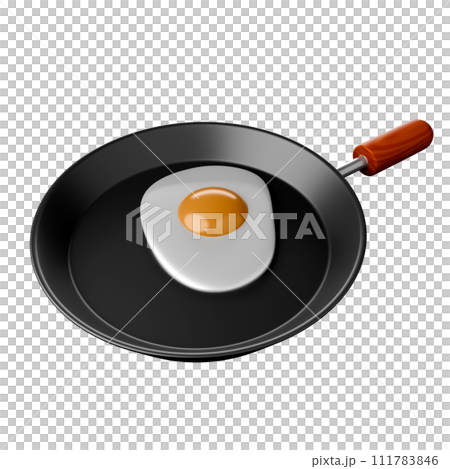 Cartoon style Egg frying pan 3D rendering on white background have work path. Cartoon style Egg frying pan 3D rendering on white background have work path. 111783846