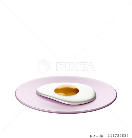 Cartoon style Fried eggs on a pink plate 3D rendering on white background have work path. Cartoon style Fried eggs on a pink plate 3D rendering on white background have work path. 111783852
