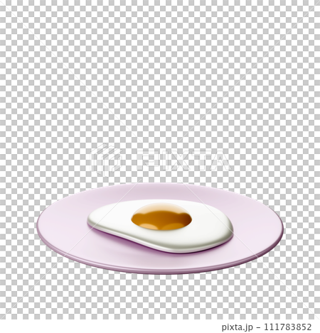 Cartoon style Fried eggs on a pink plate 3D rendering on white background have work path. Cartoon style Fried eggs on a pink plate 3D rendering on white background have work path. 111783852