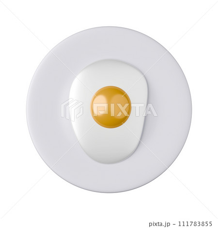 Cartoon style Fried eggs on a pink plate 3D rendering on white background have work path. 111783855