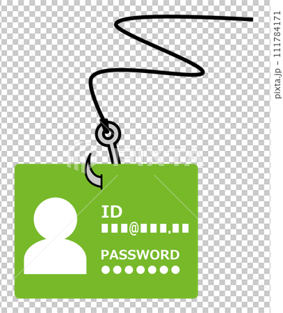 Illustration of a phishing scam where personal ID information and passwords are stolen 111784171