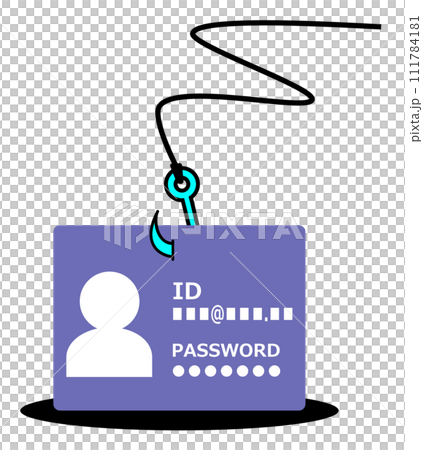 Illustration of a phishing scam where personal ID information and passwords are stolen 111784181