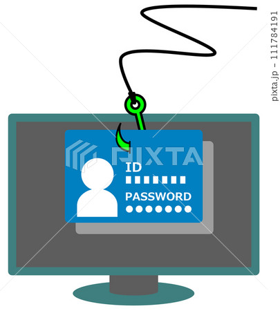 個人のID情報やパスワードを盗まれるフィッシング詐欺のイメージイラスト 個人のID情報やパスワードを盗まれるフィッシング詐欺のイメージイラスト 111784191