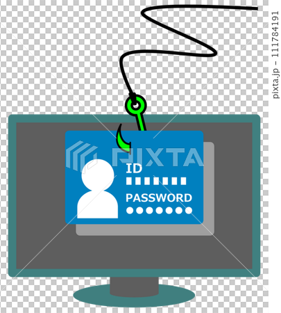 個人のID情報やパスワードを盗まれるフィッシング詐欺のイメージイラスト 個人のID情報やパスワードを盗まれるフィッシング詐欺のイメージイラスト 111784191
