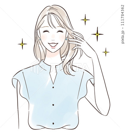 髪の毛がサラサラで嬉しい女性 髪の毛がサラサラで嬉しい女性 111784362