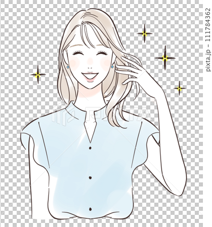 髪の毛がサラサラで嬉しい女性 髪の毛がサラサラで嬉しい女性 111784362