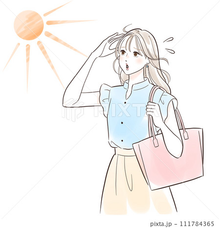強い日差しを避ける女性 強い日差しを避ける女性 111784365