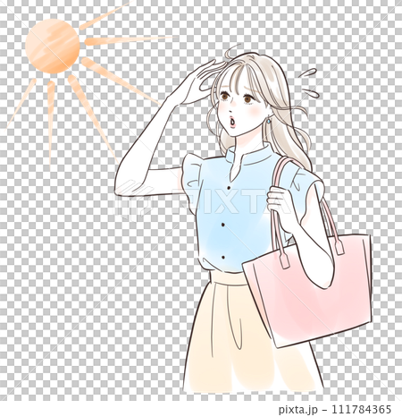 強い日差しを避ける女性 強い日差しを避ける女性 111784365